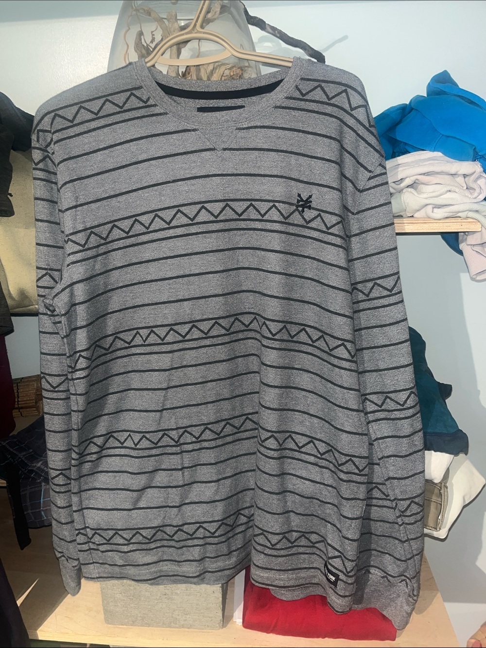 Zoo York Gray Striped Crew Neck Long-Sleeve Shirt